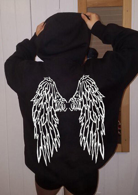 

Hoodies Angel Wing Long Sleeve Hoodie in Black. Size: ,M,L,XL