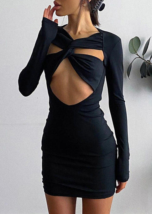 

Bodycon Dresses Hollow Out Twist Long Sleeve Bodycon Dress in Black. Size: ,M,L