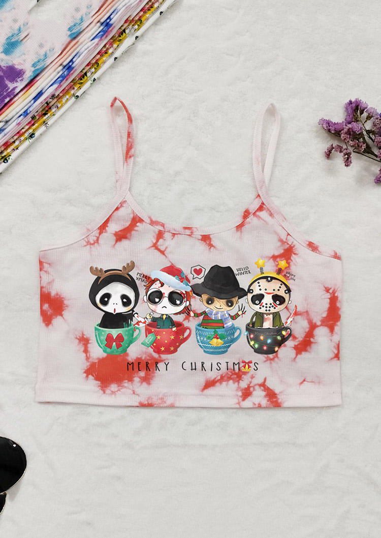 

Crop Tops Merry Christmas Cup Tie Dye Crop Cami Top in Red. Size: ,M,L,XL