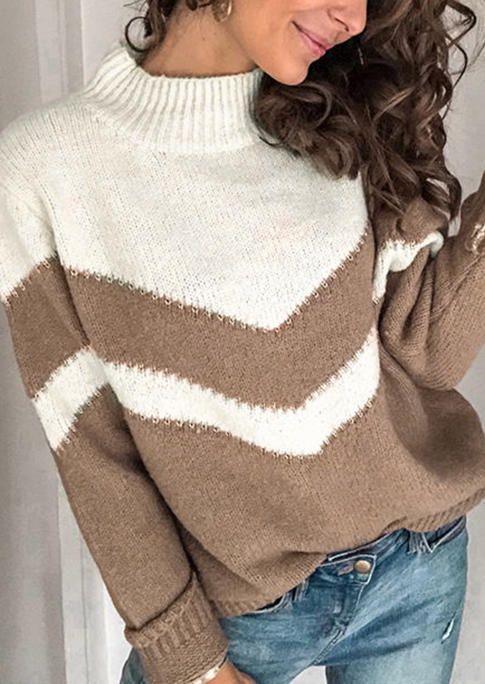 

Sweaters Color Block O-Neck Sweater in Beige. Size