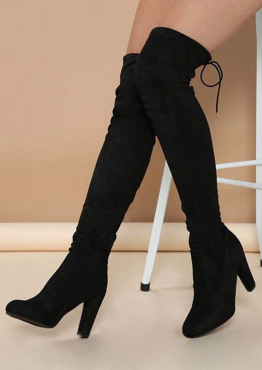 Boots Tie Over Knee Heeled Boots in Black. Size: 39,41