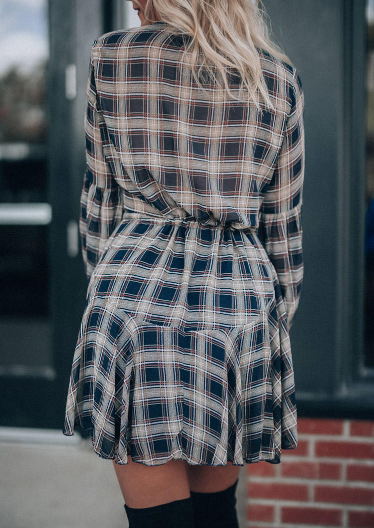 

Mini Dresses Plaid Button Tie Long Sleeve Mini Dress in Plaid. Size: ,L