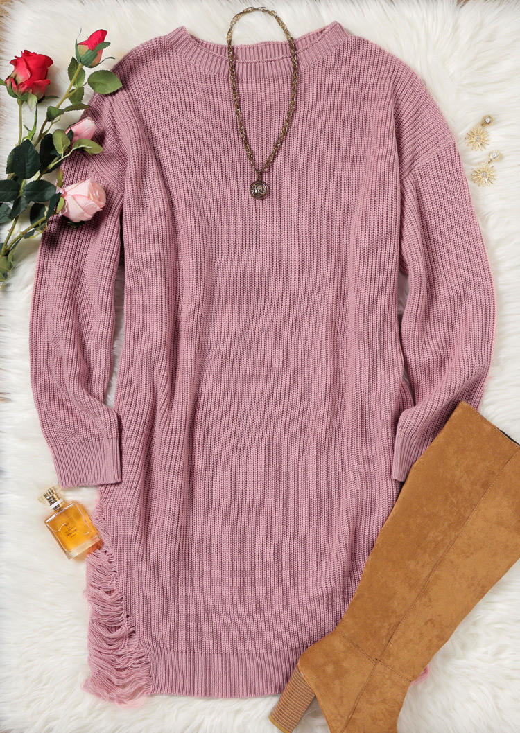 

Mini Dresses Hollow Out Long Sleeve Sweater Mini Dress in Pink. Size: L,,XL