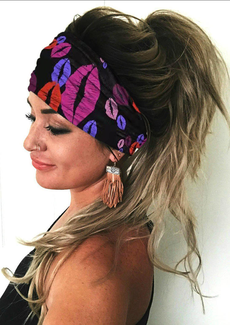 

Colorful Lips Sport Wide Headband in Multicolor. Size