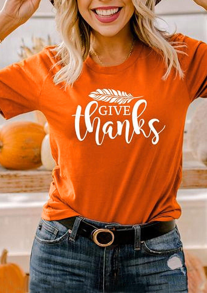 

T-shirts Tees Thanksgiving Feather O-Neck T-Shirt Tee in Orange. Size: ,M,L,XL