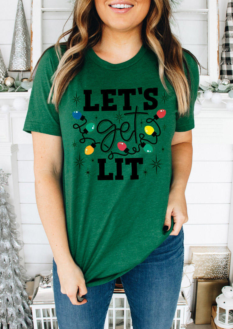 Let's Get Lit Christmas Lantern T-Shirt Tee - Green