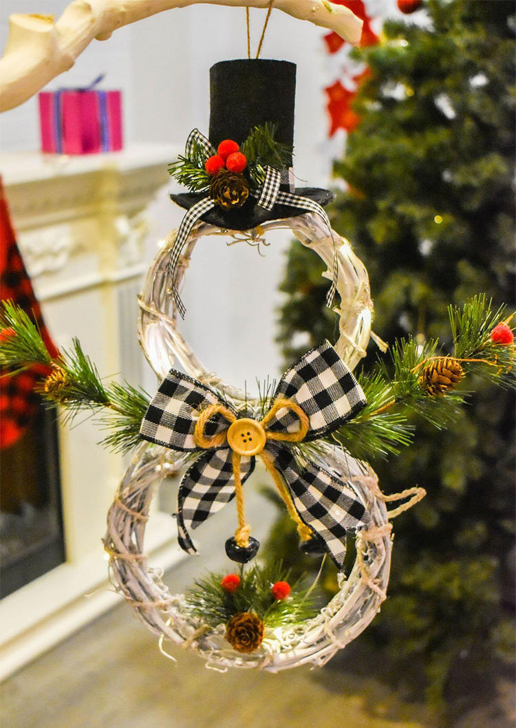 LED Christmas Snowman Mistletoe Button Wreath Ornament without Battery