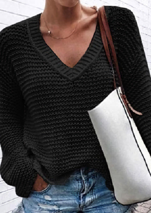 Sweaters Crochet Long Sleeve V-Neck Sweater in Black. Size: XL