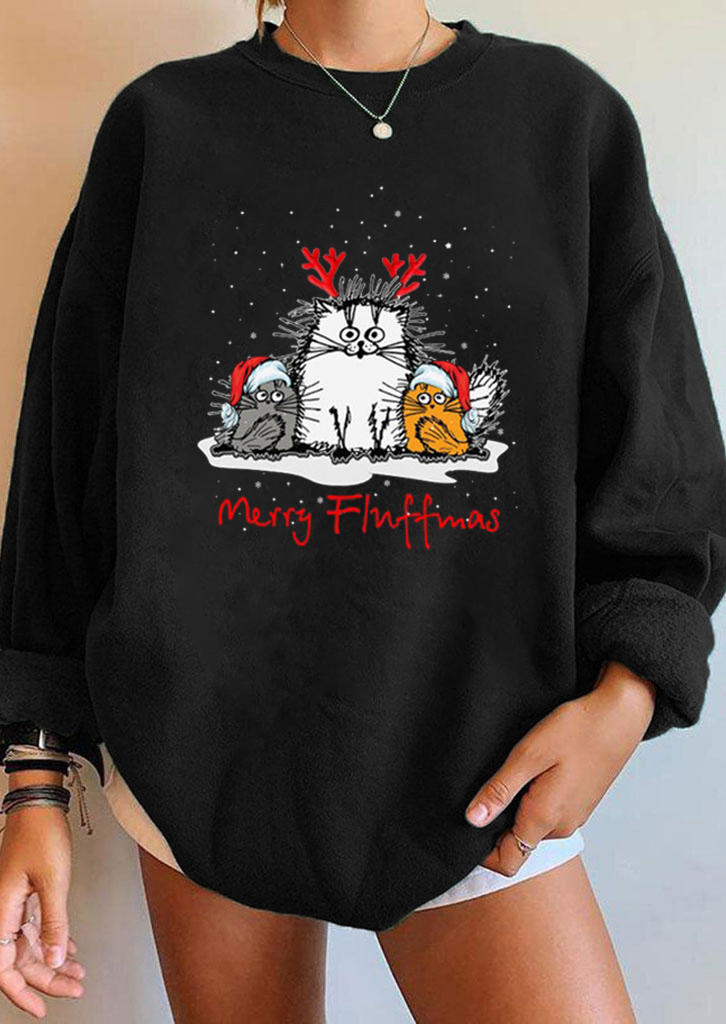 

Sweatshirts Merry Fluffmas Christmas Cat Sweatshirt in Black. Size