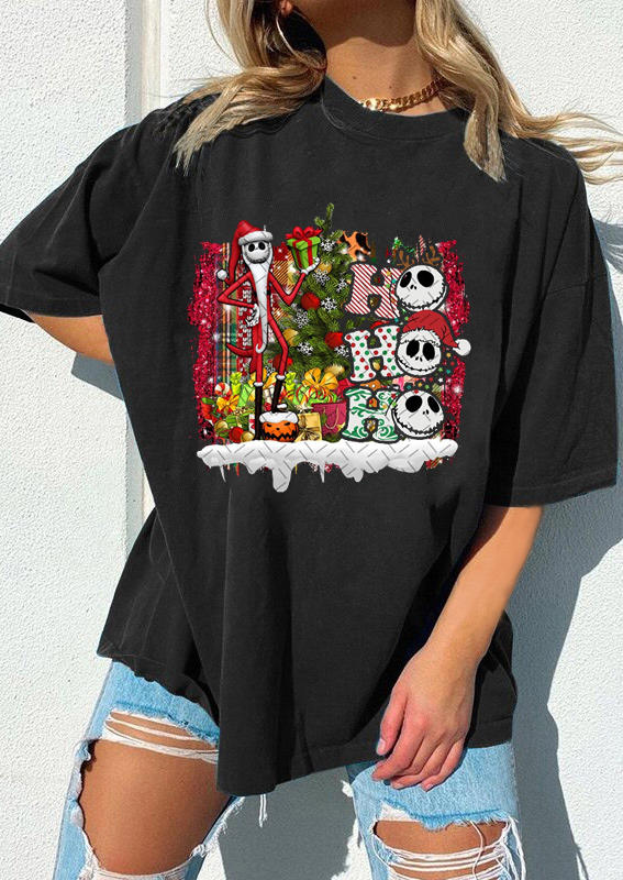 

T-shirts Tees Christmas Tree Ho Ho Ho Santa T-Shirt Tee in Black. Size