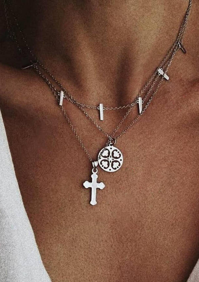 

Necklaces Cross Lucky Shamrock Multi-Layered Necklace in Silver. Size