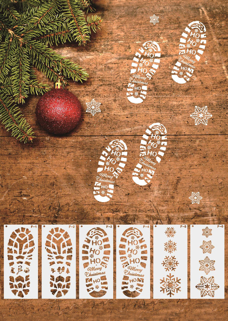 

Christmas Decoration 6Pcs Christmas Snowflake Santa Footprint Stencil Set in Beige. Size