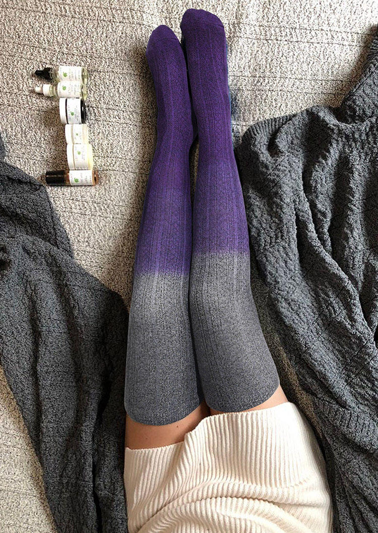 

Knee-High Socks Gradient Knitted Thigh-High Socks in Purple. Size