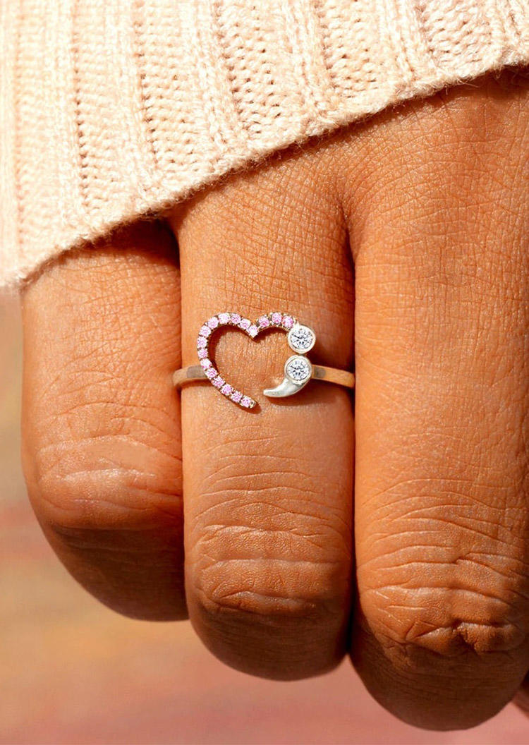 

Rings Rhinestone Love Heart Alloy Ring in Pink. Size: ,M,L