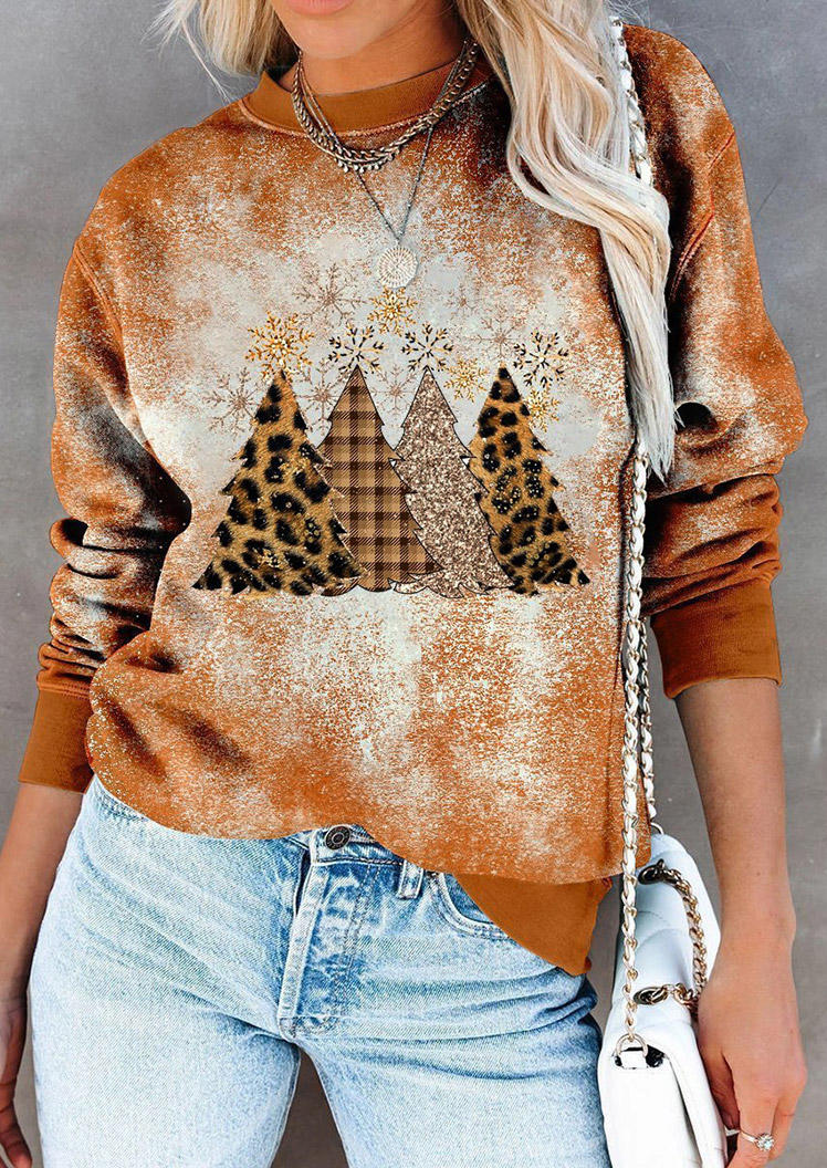 

Sweatshirts Christmas Tree Leopard Plaid Bleached Sweatshirt in Brown. Size