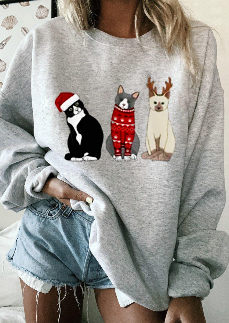 

Sweatshirts Christmas Cat Long Sleeve Pullover Sweatshirt in Gray. Size: ,M,L,XL