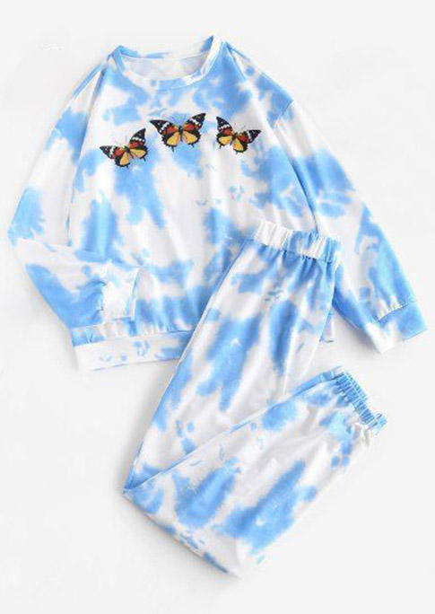 

Sleepwear Butterfly Tie Dye Blouse And Pants Pajamas Set in Blue. Size: ,M,L,XL