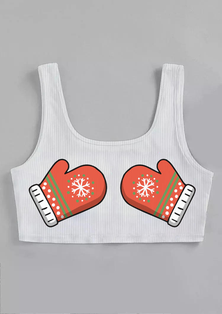 

Crop Tops Christmas Gloves Crop Tank Top in White. Size: ,M,L,XL