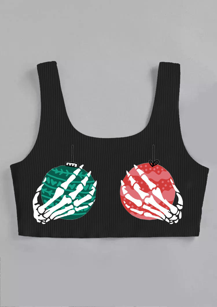 

Crop Tops Christmas Skeleton Hand Crop Tank Top in Black. Size: ,M,L,XL
