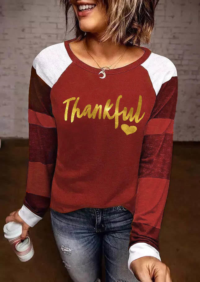 T-shirts Tees Thankful Color Block Raglan Sleeve T-Shirt Tee in Red. Size: S