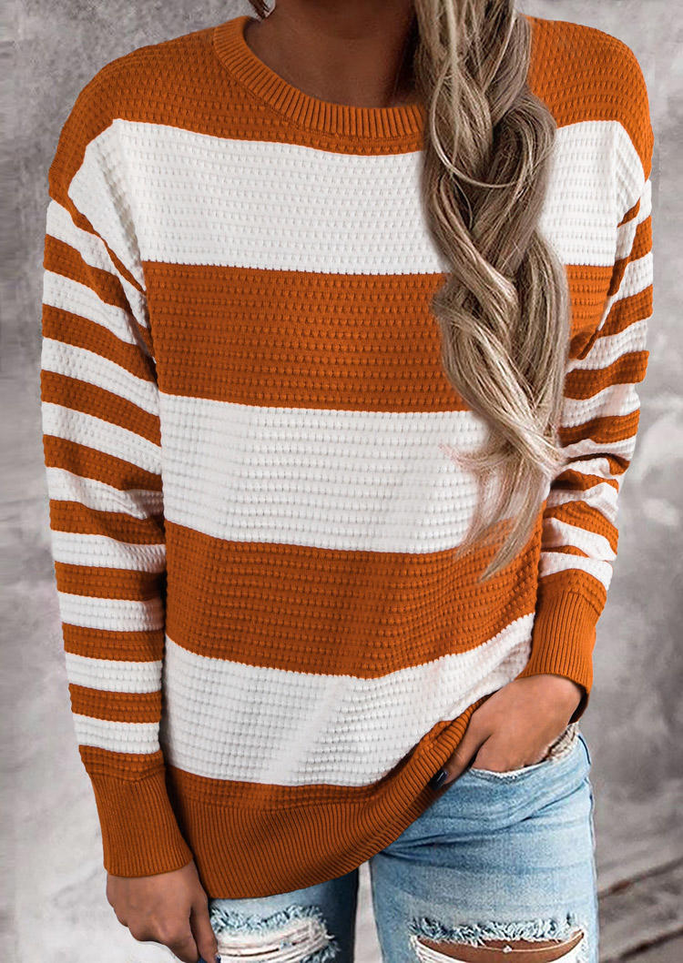 

Sweaters Color Block Striped Long Sleeve Sweater in Brown. Size