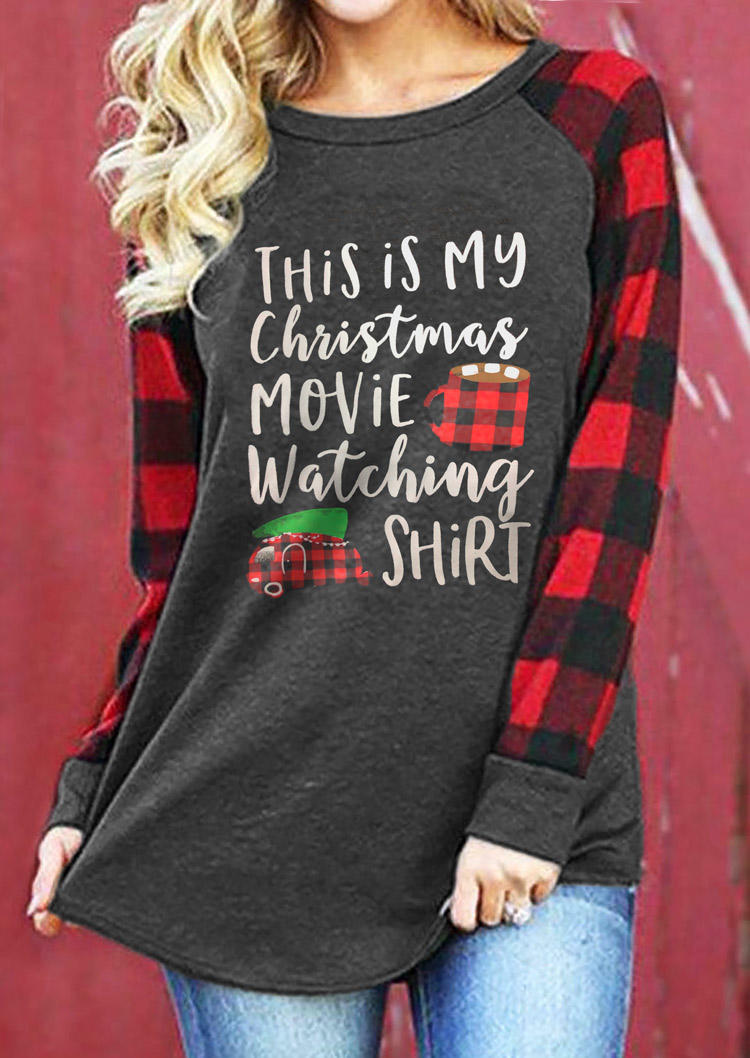 T-shirts Tees Christmas Movie Watching Shirt Buffalo Plaid T-Shirt Tee - Dark Grey in Gray. Size: L,M,XL