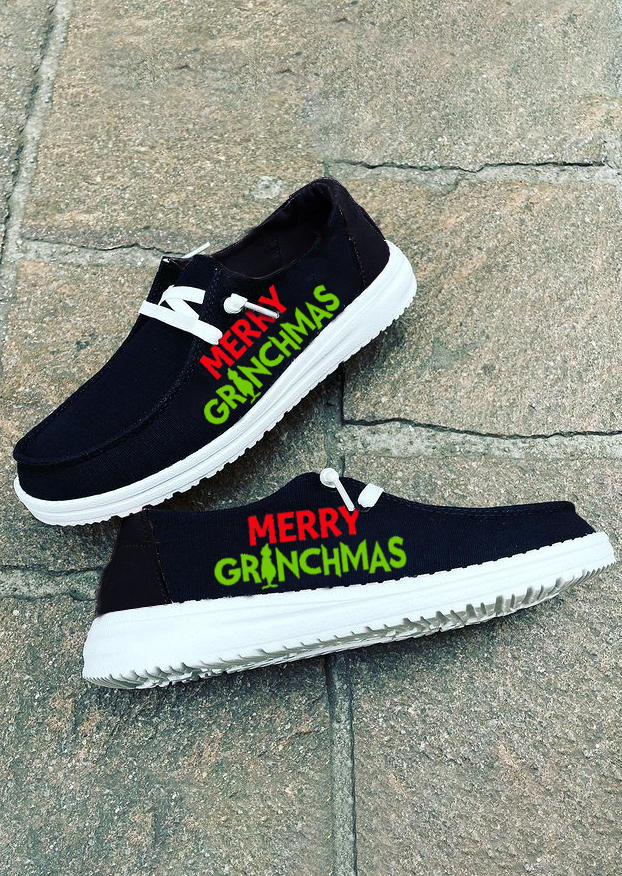 

Sneakers Merry Grinchmas Slip On Round Toe Flat Sneakers in Black. Size: ,38,39,40,41