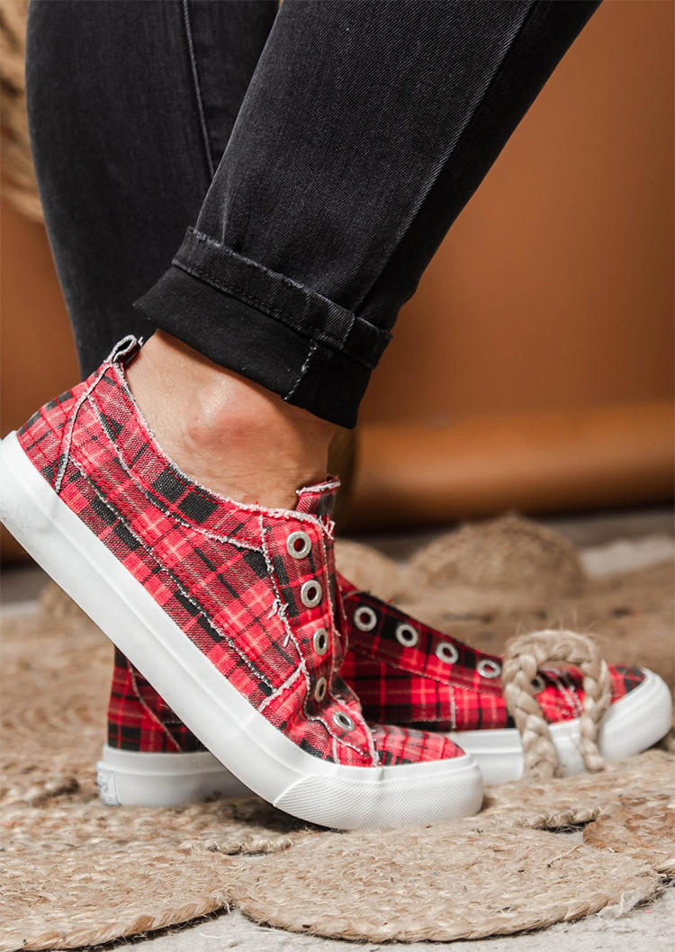 

Sneakers Christmas Buffalo Plaid Slip On Round Toe Canvas Sneakers in Red. Size: ,38,39,40,41