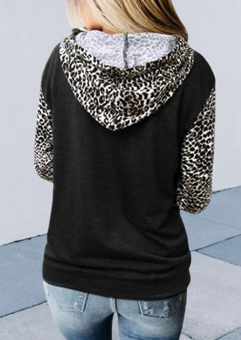 

Hoodies Leopard Zipper Kangaroo Pocket Hoodie in Leopard. Size: ,M,L,XL