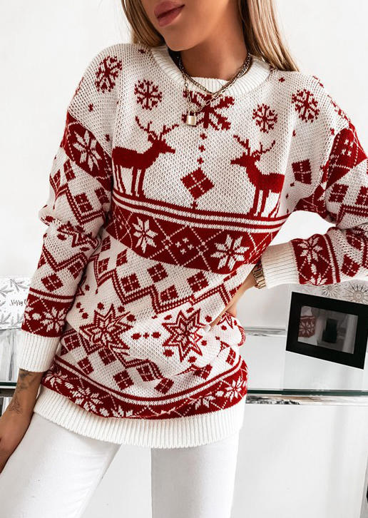 

Sweaters Christmas Reindeer Snowflake Long Sleeve Sweater in Red. Size