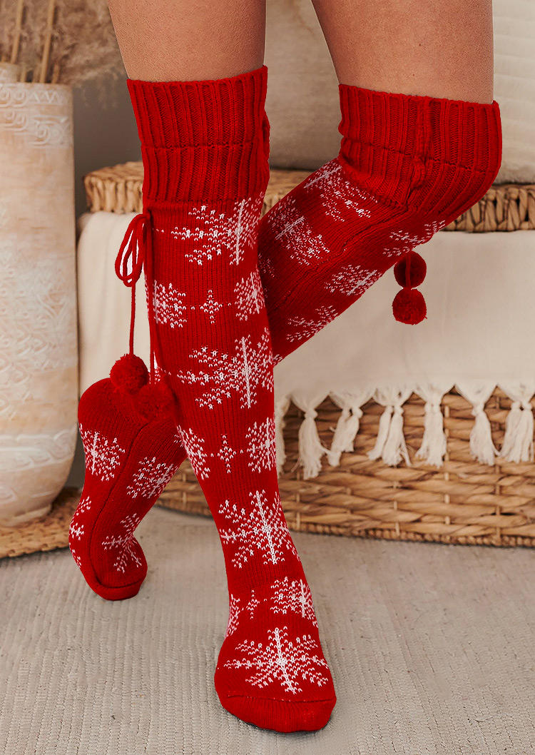 Christmas Snowflake Hairball Over Knee Knitted Socks