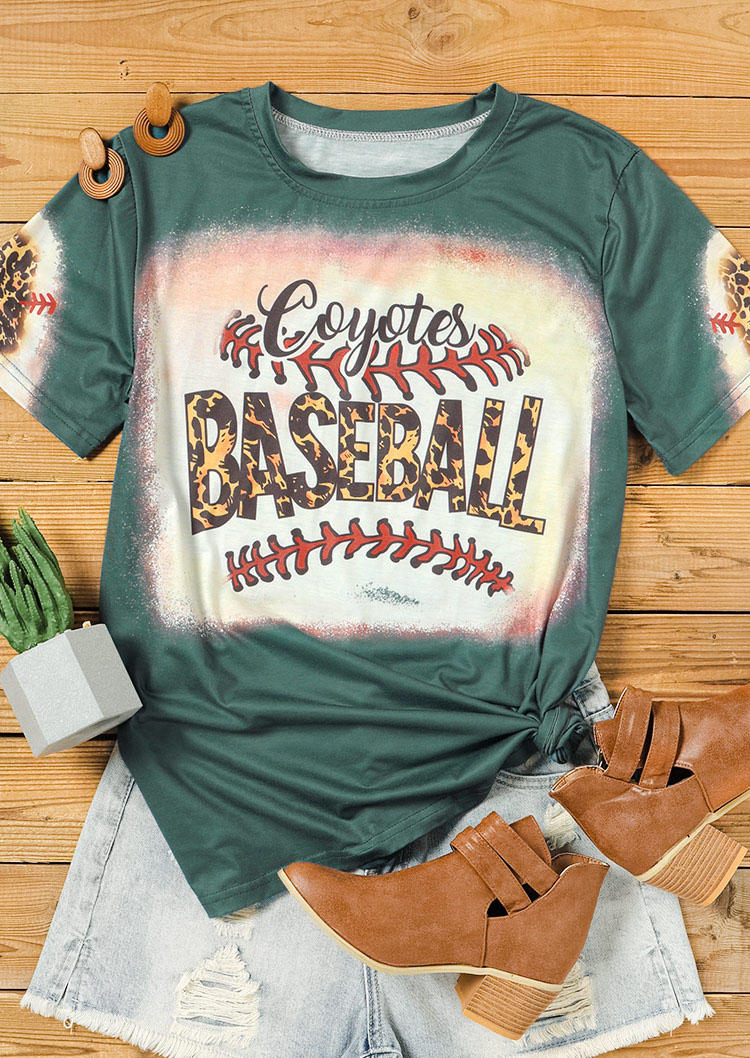Coyotes Baseball Leopard Bleached T-Shirt Tee - Light Green