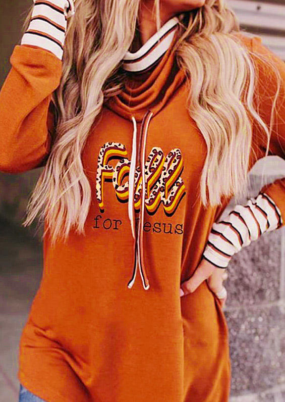 

Sweatshirts Fall For Jesus Leopard Striped Splicing Sweatshirt in Orange. Size