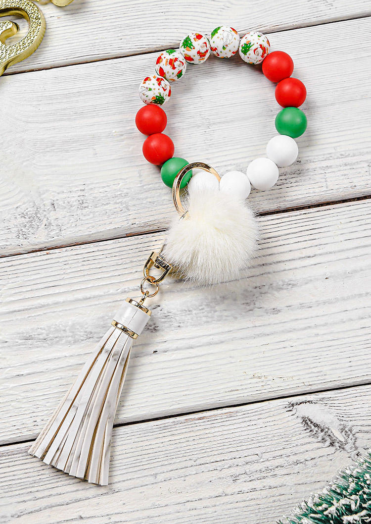 

Keychains Christmas Tassel Beading Bracelet Keychain in Red,White. Size