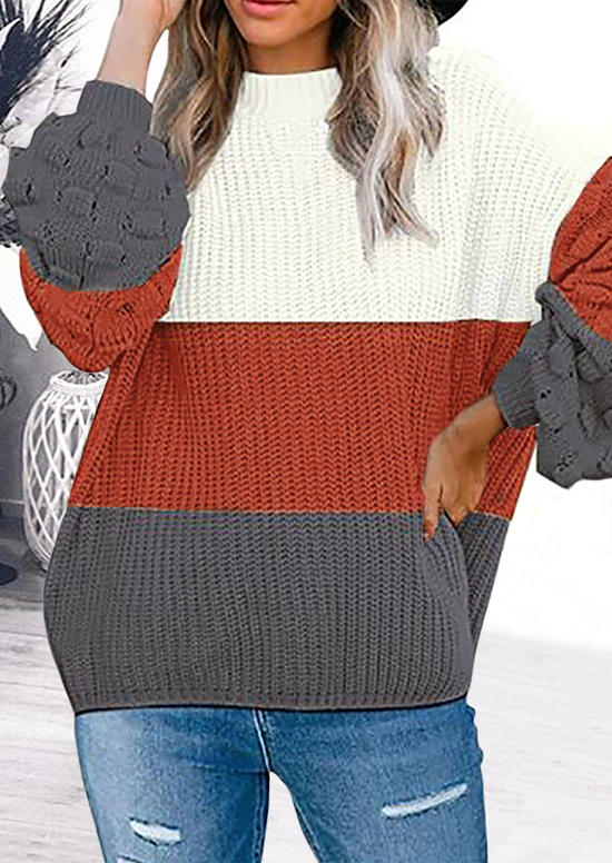 Sweaters Color Block Hollow Out Long Sleeve Sweater in Multicolor. Size: L,M,S,XL