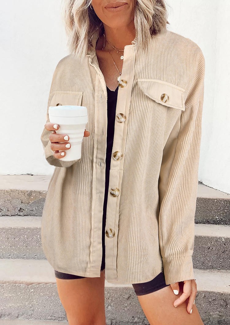 

Coats Button Turn-Down Collar Long Sleeve Coat in Apricot. Size: ,M,L,XL