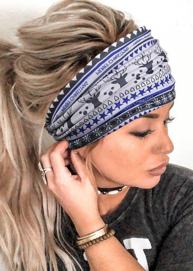 

Christmas Reindeer Tree Star Wide Headband in Blue. Size