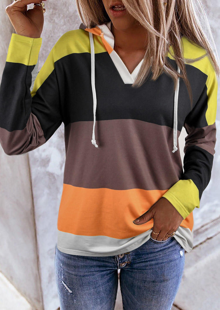 

Hoodies Color Block Long Sleeve Hoodie in Multicolor. Size: ,M,L