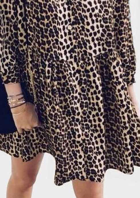 Mini Dresses Leopard Button Casual Mini Dress in Multicolor. Size: L,M,S,XL