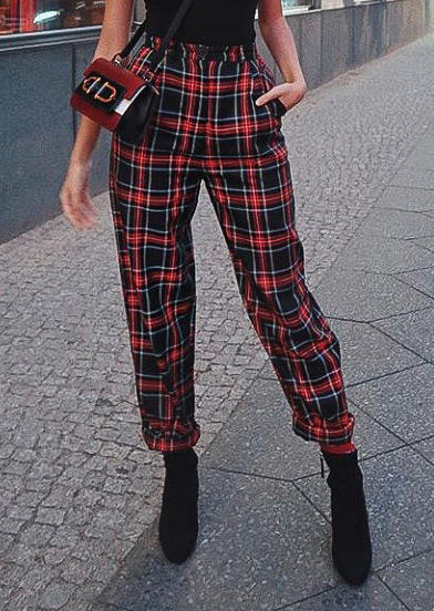 

Pants Plaid Pocket Elastic Waist Pants in Plaid. Size: ,M,L,XL