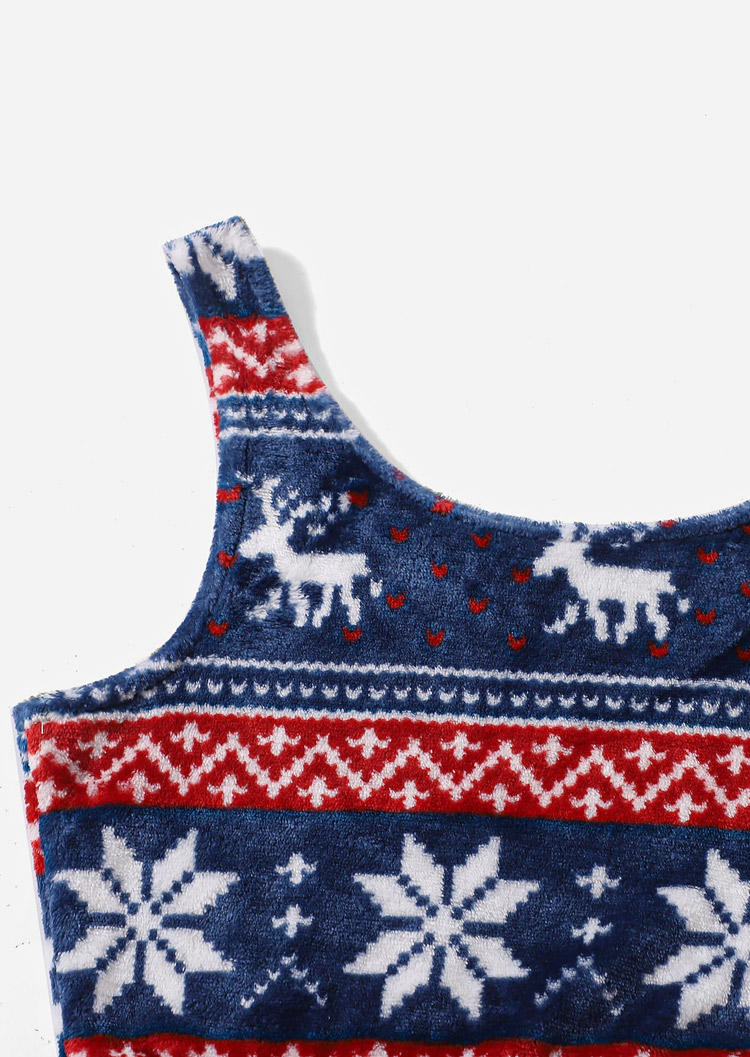 Sleepwear Fuzzy Reindeer Crop Tank And Shorts Pajamas Set in Blue. Size: L,M,XL