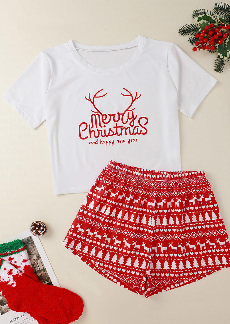 

Sleepwear Merry Christmas T-Shirt Tee And Reindeer Shorts Pajamas Set in Red. Size: ,M,L,XL
