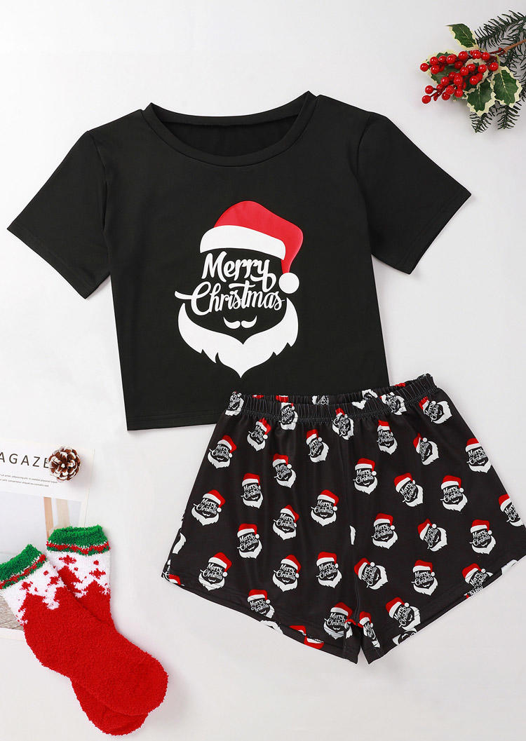 

Sleepwear Merry Christmas T-Shirt Tee And Shorts Pajamas Set in Black. Size: ,M,L,XL