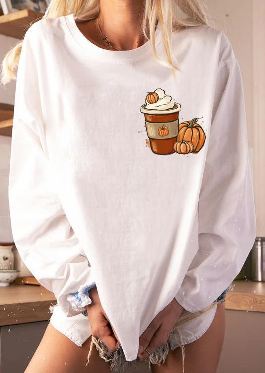 

Sweatshirts Pumpkin Drink Long Sleeve Sweatshirt in White. Size: ,M,L,XL