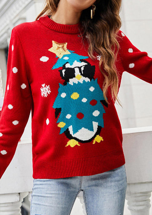 

Sweaters Christmas Penguin Snowflake Sequined Sweater in Red. Size: ,M,L,XL