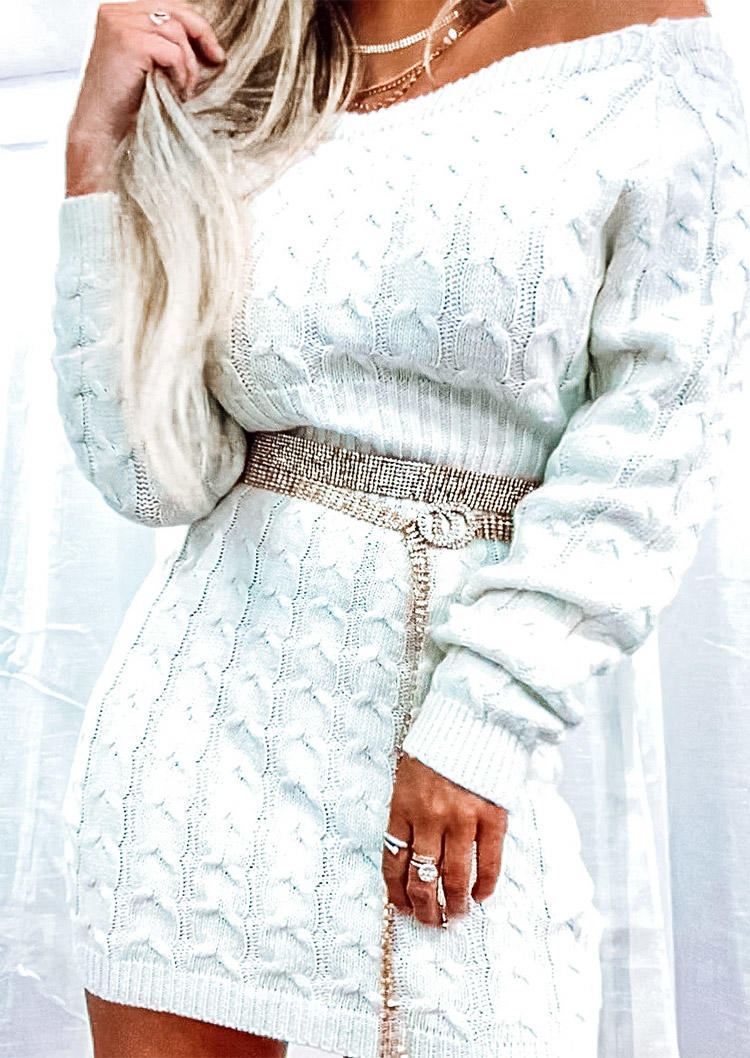 

Mini Dresses Crochet Long Sleeve Sweater Mini Dress in White. Size: ,M,L,XL