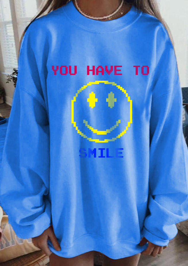 

Sweatshirts Game Printed You Have To Smile Sweatshirt in Blue. Size: ,M,L,XL
