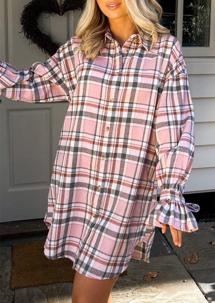 

Mini Dresses Plaid Ruffled Button Shirt Mini Dress in Plaid. Size: ,M,L,XL