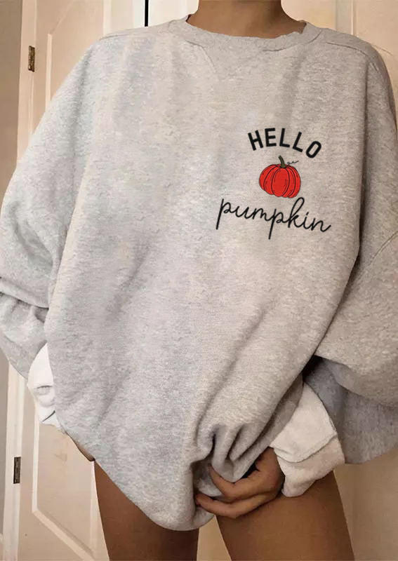 Sweatshirts Thanksgiving Hello Pumpkin Sweatshirt - Light Grey in Gray. Size: L,M,S,XL