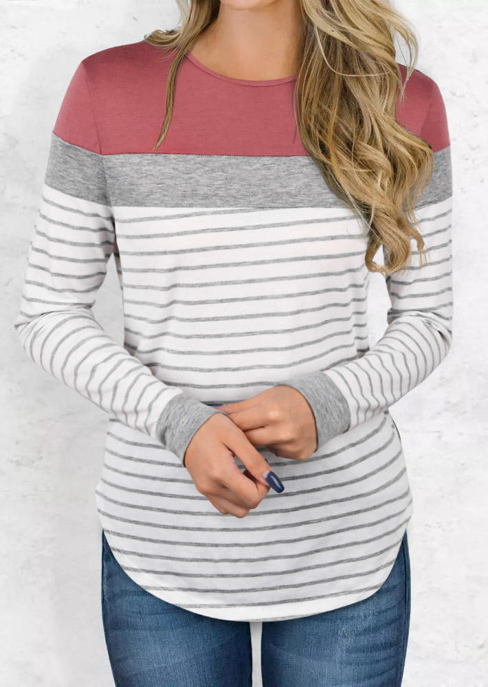Blouses Striped Long Sleeve Casual Blouse in White. Size: S,M,L,XL